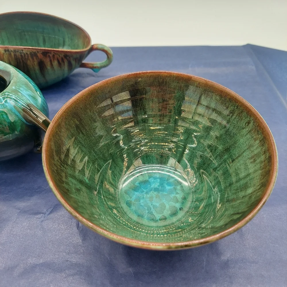 Bowl Sugar Open Sugar Blue Mountain Pottery Green Blue Redware Clay - Picture 5 of 9